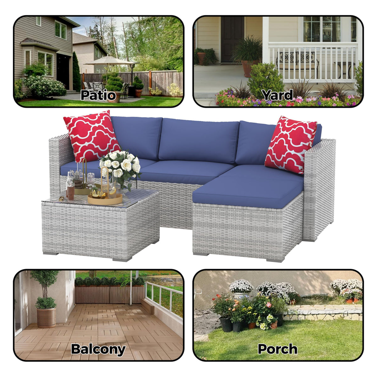 5-Piece Wicker Patio Furniture Set with Cushions & Coffee Table Y11397