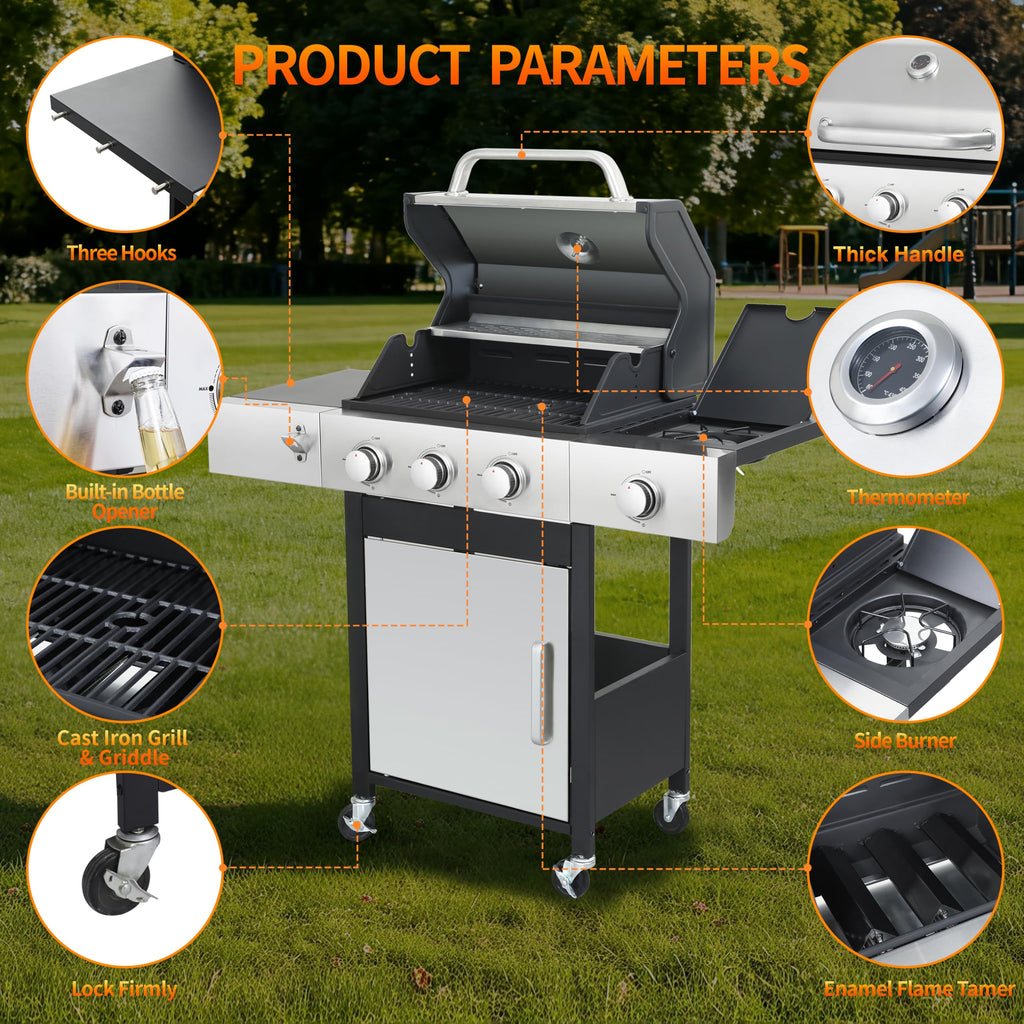 3-Burner Propane Gas Grill with Side Burner F2252