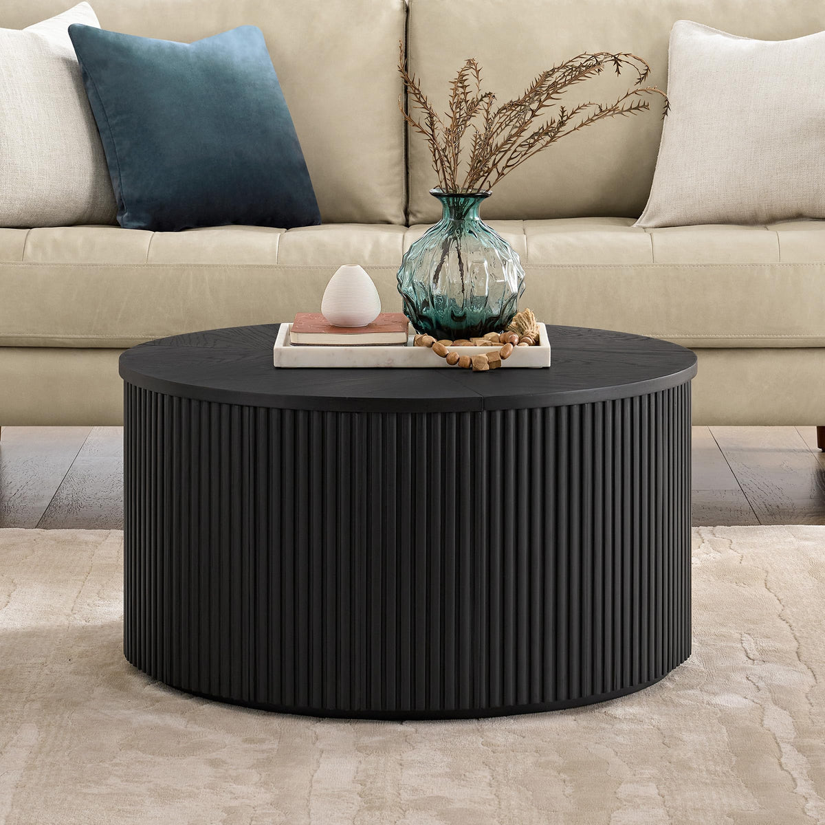 Black Fluted Round Coffee Table U78765
