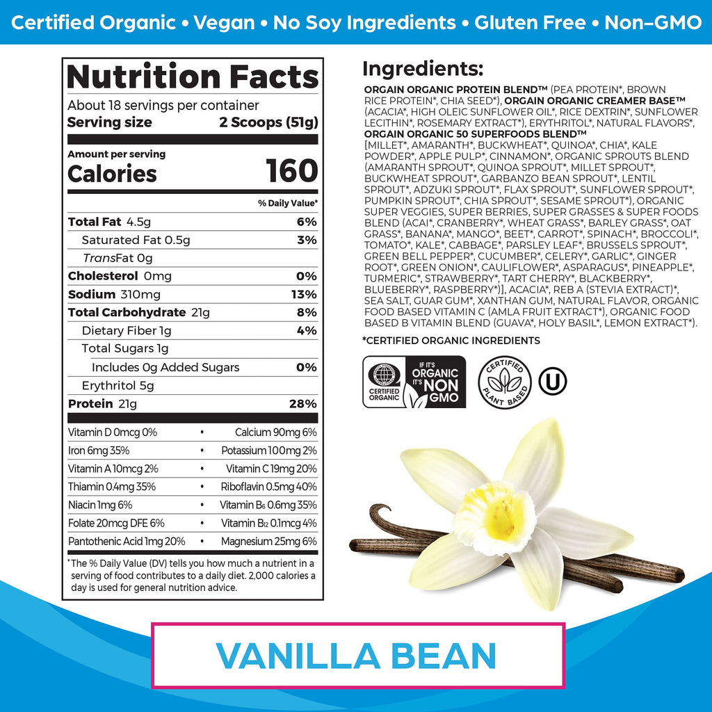 Organic Vegan Protein + Superfoods Powders Vanilla Bean T65024