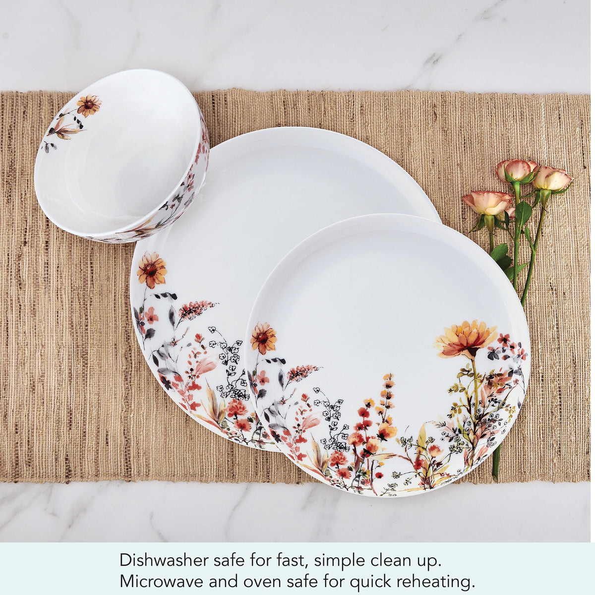 12 Piece Floral Bone China Dinnerware Set G9642