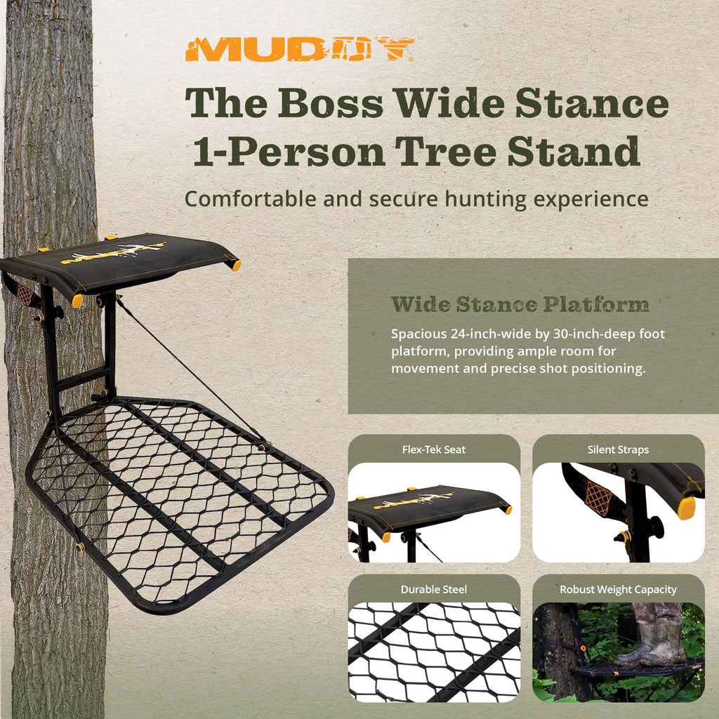 1-Person Tree Stand Platform & Set of 3 Climbing Sticks with Fold-Up Steps W472275