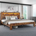 King Size Wooden Bed Frame with Storage Headboard and LED Lights W269262