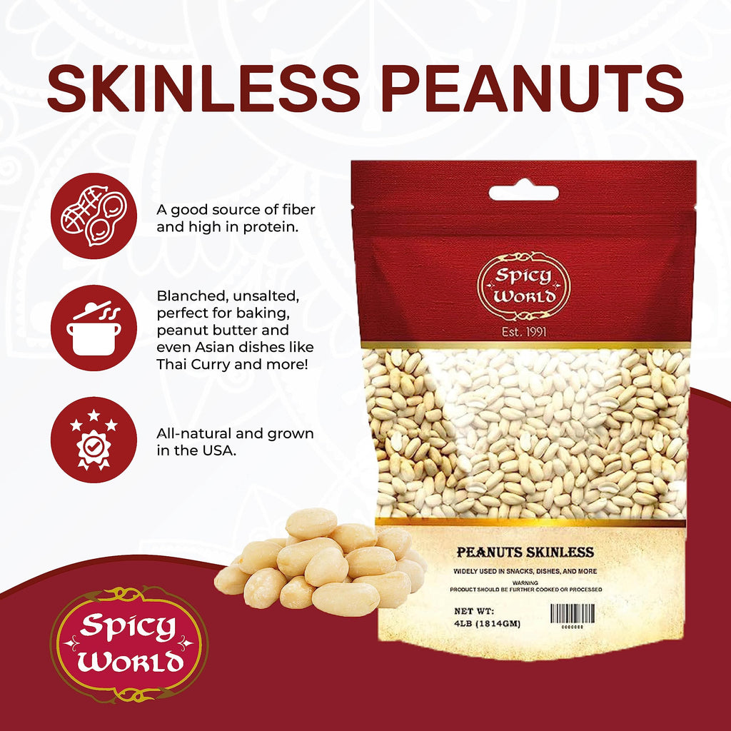 Blanched Raw Unsalted Skinless Peanuts 4 Pound C140892