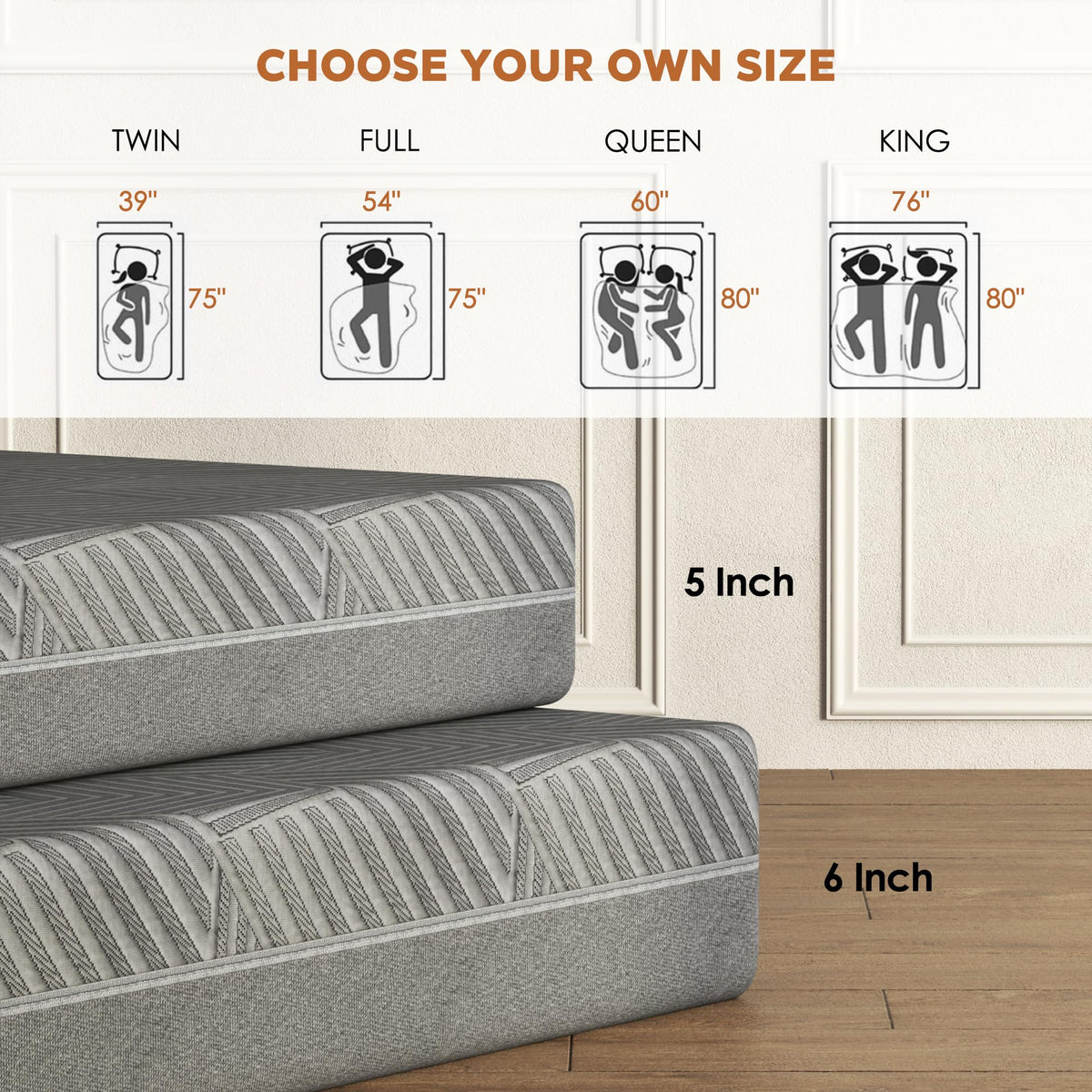 5 inch Bamboo Charcoal Gel Memory Foam Full Size Mattress Y977