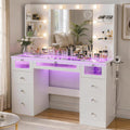 White Vanity with Lighted Mirror and Glass Top W167